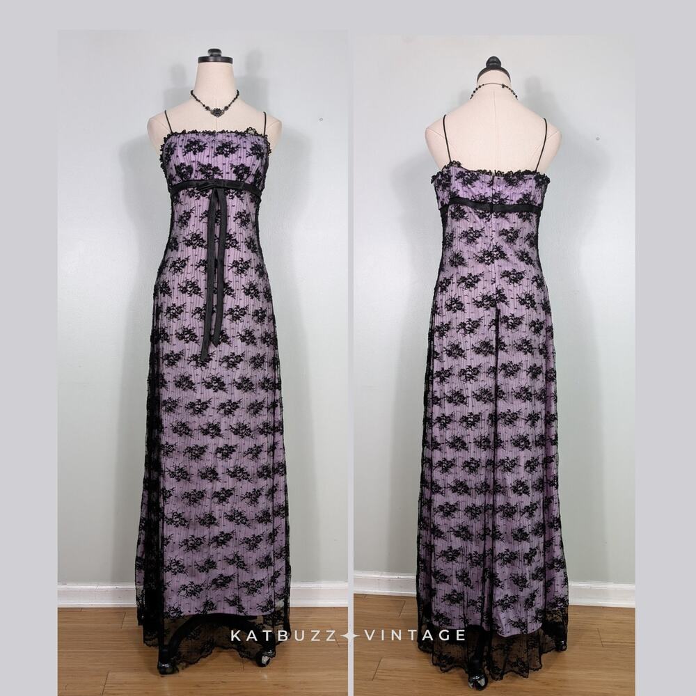 Vintage Prom Dress Maxi Gown Purple 8 Lace Babydoll Regency 90s Y2K Princess